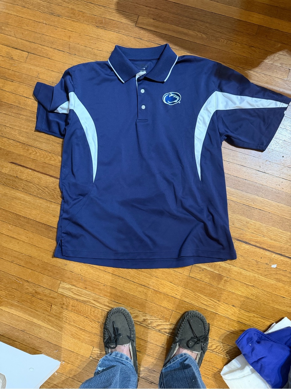 Men's Navy Polo with White Accent and Embroidered Logo
